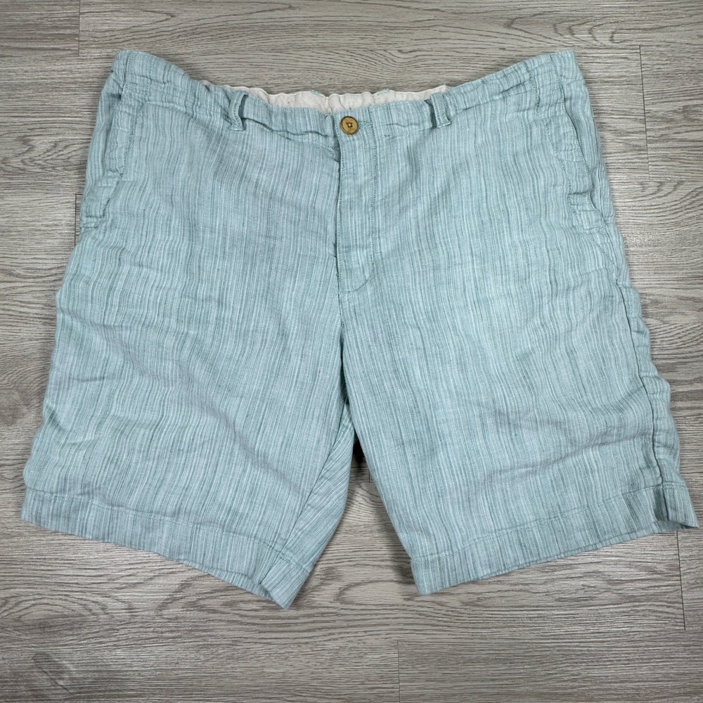 Tommy Bahama Mens Shorts XL Light Blue Linen Blend Stripe Beachy